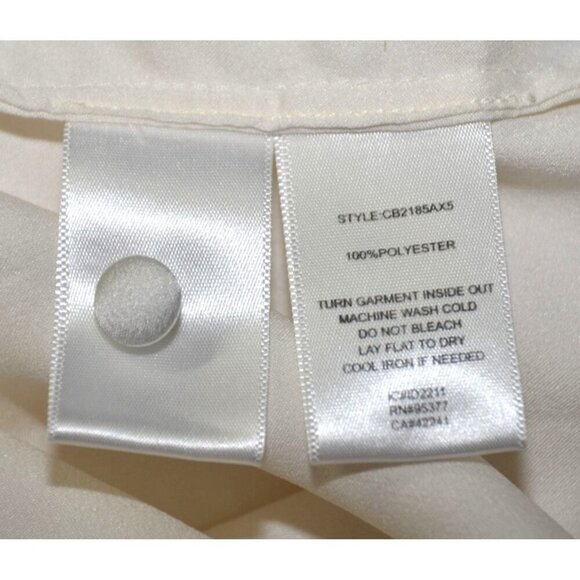 Sanctuary Ivory Button Front Collared Silky Blouse Top Size L V-Neck Career - Picture 11 of 12